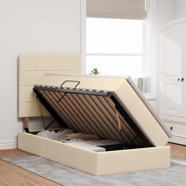 vidaXL Voodi hoiukohaga ja madratsiga Kreem 100 x 200 cm Pol&uuml;ester