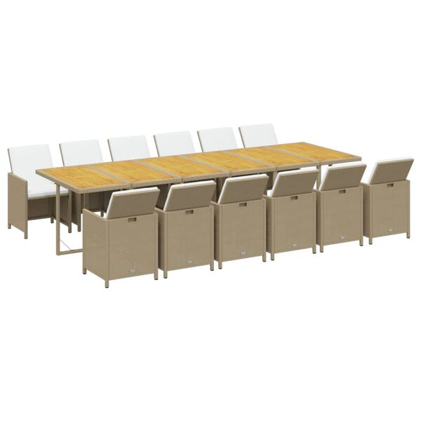 vidaXL 13-osaline aiam&ouml;&ouml;bli komplekt patjadega, pol&uuml;rotang, beež