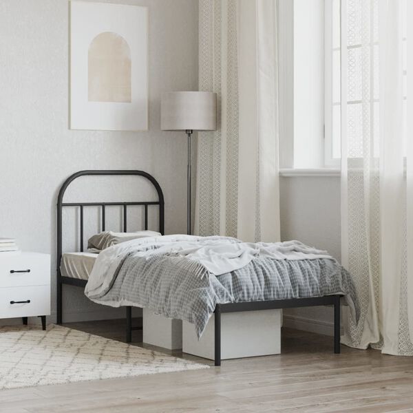 vidaXL metallist voodiraam peatsiga, must, 75x190 cm