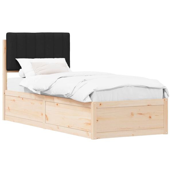 vidaXL Voodiraam Pehme Peatoega peaga Must 75 x 190 cm Tahke mänd