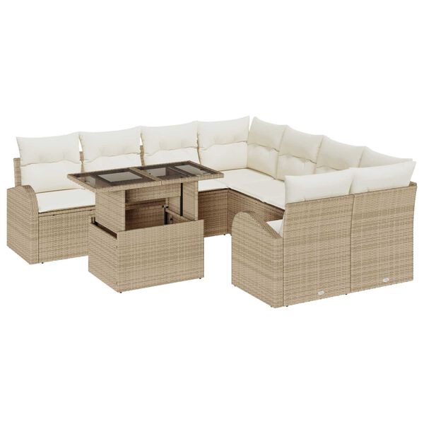 vidaXL Aia Diivanikomplekt padjaga padjaga 9 pcs Beež Pol&uuml; Rattan