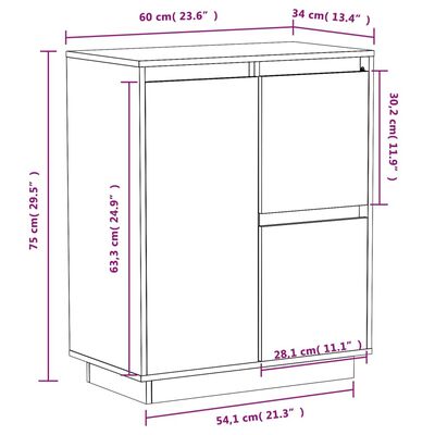 vidaXL puhvetkapp, hall, 60 x 34 x 75 cm, täismännipuit