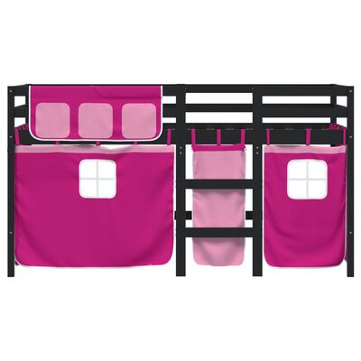 vidaXL laste kõrge voodi kardinatega, roosa, 90x200 cm, männipuit