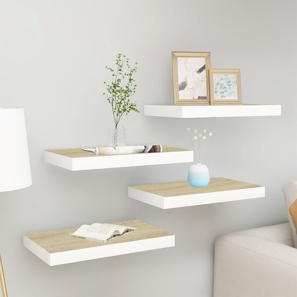 vidaXL seinariiulid, 4 tk, tamm ja valge, 50 x 23 x 3,8 cm MDF