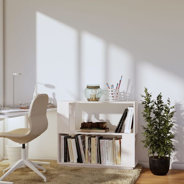 vidaXL raamaturiiul/ruumijagaja, valge, 80x25x70 cm, täismännipuit