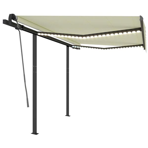 vidaXL k&auml;sitsi sisset&otilde;mmatav varikatus LED, 3x2,5 m, kreemjasvalge