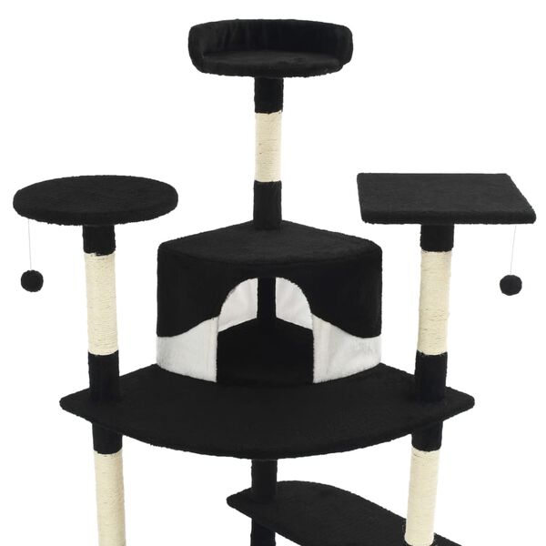 vidaXL sisalköitega kraapimispuuga kassimaja 203 cm must ja valge