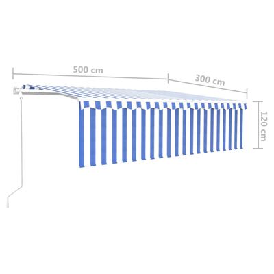 vidaXL automaatne varikatus rulooga, 5 x 3 m, sinine/valge