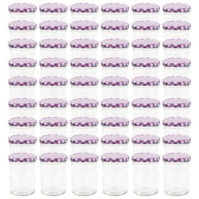vidaXL klaasist moosipurgid valge ja lilla kaanega 48 tk, 400 ml