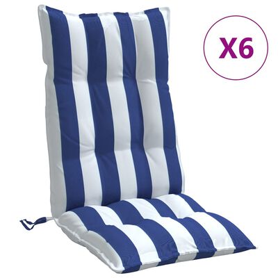 vidaXL kõrge seljatoega toolipadjad 6 tk, sinise/valge triibuline