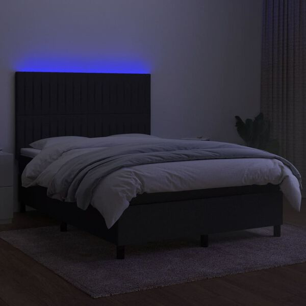 vidaXL kontinentaalvoodi madrats ja LED, must, 140x190 cm, kangas