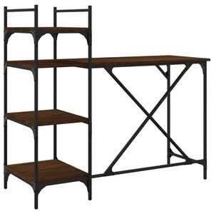 vidaXL riiulitega arvutilaud, pruun tamm, 120 x 47 x 109 cm