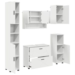 vidaXL Vannitoa m&ouml;&ouml;bleset uksega 5 pcs Valge T&ouml;&ouml;deldud puit ja metall