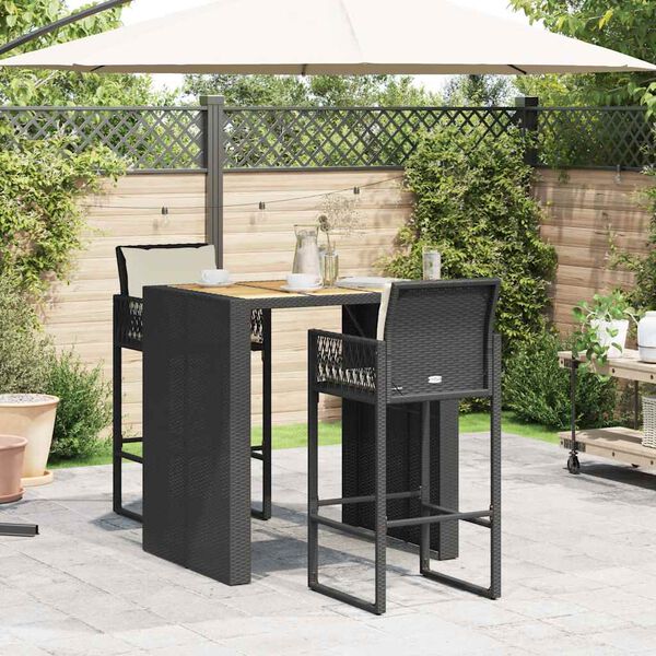 vidaXL 3-osaline aiatangide komplekt patjadega Black Poly Rattan
