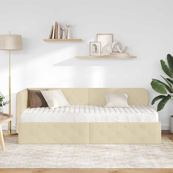 vidaXL Nurgavoodi raam madratsiga peaga cream 80 x 200 cm kangas