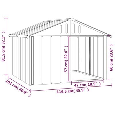 vidaXL koerakuut, hall, 116,5x103x81,5 cm, tsingitud teras