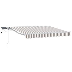 vidaXL Manuaalne varikatus LED-idega Helehall ja valge 4,5 &times; 3 m