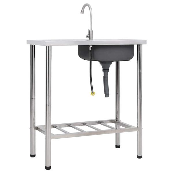 vidaXL matkavalamu &uuml;he kraanikausiga, kraaniga, roostevaba teras