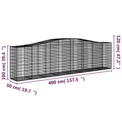 vidaXL kaarekujulised gabioonkorvid 25 tk, 400x50x100/120 cm, raud
