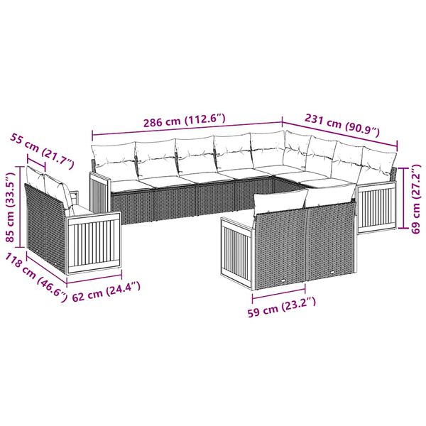 vidaXL 12-osaline aiadiivani komplekt patjadega, must, pol&uuml;rotang