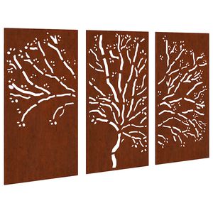 vidaXL aia seinakaunistus, 3 osa, 105x55 cm, Corteni teras, puu disain