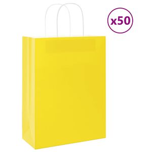 vidaXL paberkotid, 50 tk, k&auml;epidemetega, kollane, 26x12x35 cm