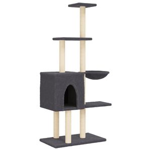 vidaXL kassimaja sisalk&ouml;itega kraapimispuudega, tumehall, 145 cm