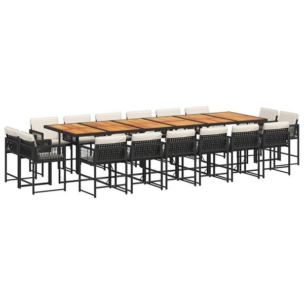 vidaXL 17-osaline aia s&ouml;&ouml;gim&ouml;&ouml;bli komplekt patjadega, must, pol&uuml;rotang