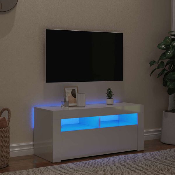 vidaXL telerialus LED-tuledega, kõrgläikega valge, 90 x 35 x 40 cm