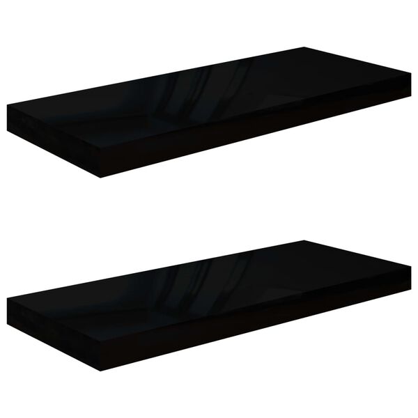 vidaXL seinariiulid, 2 tk, kõrgläikega must, 60 x 23,5 x 3,8 cm MDF