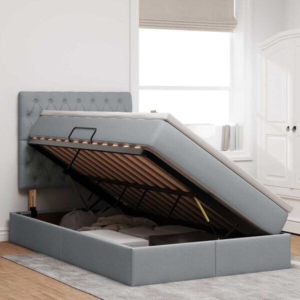 vidaXL LED-valgusega hoiuvoodi LEDiga Helehall 120 x 200 cm Pol&uuml;ester