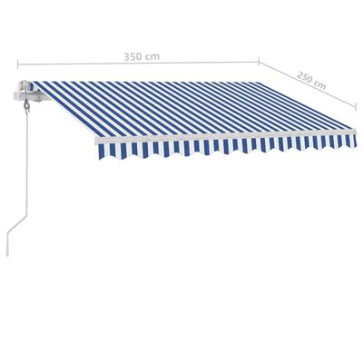 vidaXL automaatne varikatus, tuuleandur LED, 350x250 cm, sinine, valge