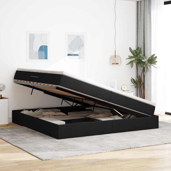 vidaXL Voodi hoiukohaga ja madratsiga Must 200 x 200 cm Pol&uuml;ester