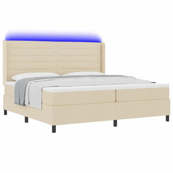 vidaXL LED Box Spring Voodi madratsiga peaga cream 200 x 200 cm kangas