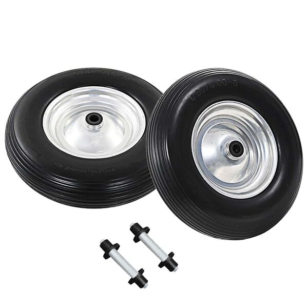 vidaXL aiakäru rattad 2 tk telgedega, toekas PU 4,00–8, 390 mm