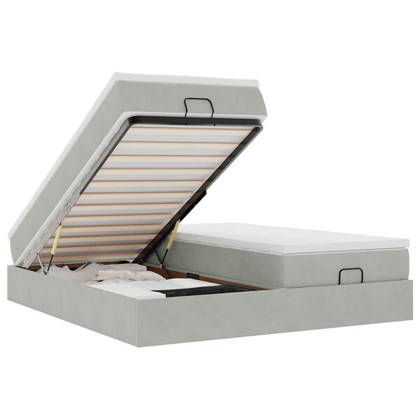 vidaXL Ottomani voodiraam madratsitega, helehall, 160x200 cm, samet