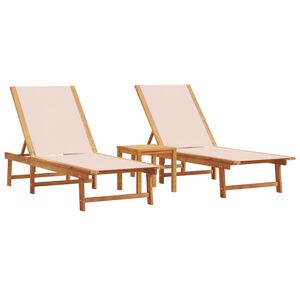 vidaXL lamamistoolid koos lauaga 2 tk, kreemjas, akaatsia/tekstileen