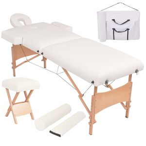 vidaXL 2-tsooniline kokkupandav massaažilaud ja -tool 10 cm, valge