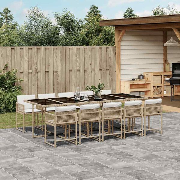 vidaXL 11-osaline aiam&ouml;&ouml;bli komplekt patjadega, beež, pol&uuml;rotang