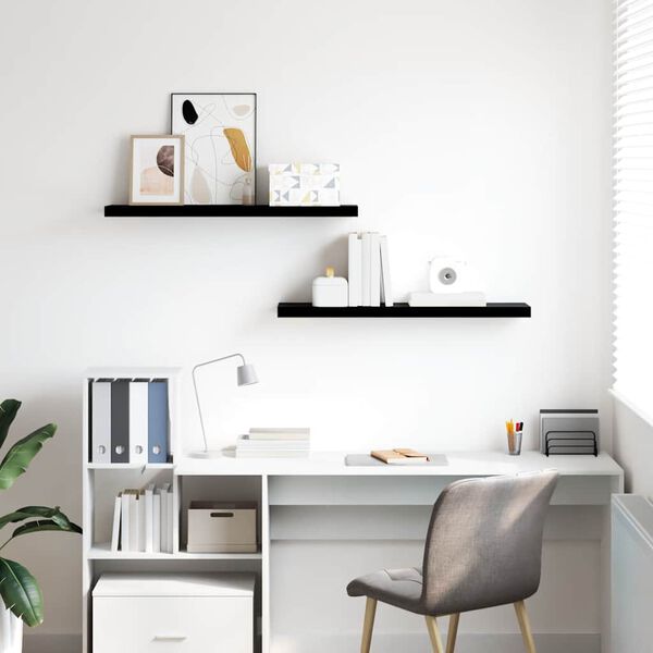 vidaXL seinariiulid, 2 tk, k&otilde;rgl&auml;ikega, must, 90 x 23,5 x 3,8 cm MDF