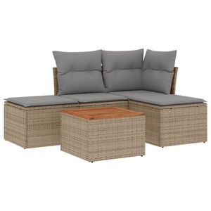 vidaXL 5-osaline aiadiivani komplekt patjadega, beež, pol&uuml;rotang