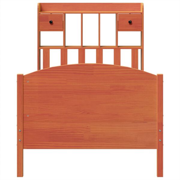 vidaXL riiuliga voodi ilma madratsita, vahapruun, 100x200cm, männipuit