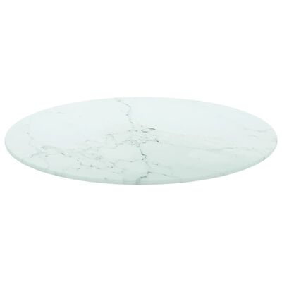 vidaXL lauaplaat, valge Ø50x0,8 cm, karastatud klaas marmordisain