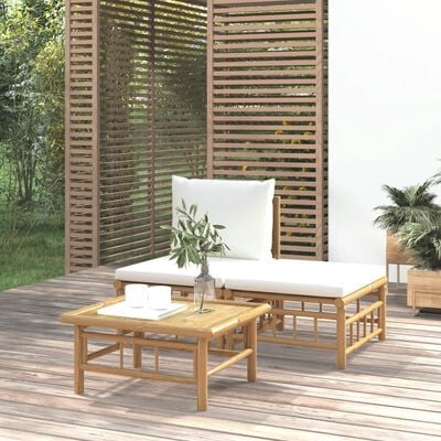 vidaXL 3-osaline aiamööbli komplekt kreemjasvalgete patjadega, bambus