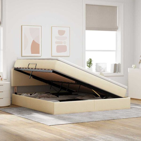 vidaXL Voodi hoiukohaga ja madratsiga Kreem 160 x 200 cm Tehispuit
