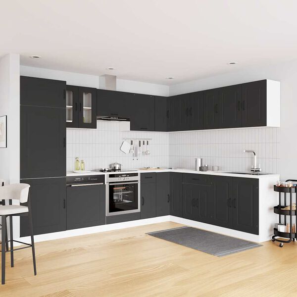 vidaXL 14-osaline k&ouml;&ouml;gikapi komplekt Kalmar, must, tehispuit