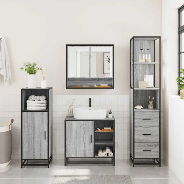 vidaXL 3-osaline vannitoam&ouml;&ouml;bli komplekt, hall Sonoma tamm, tehispuit