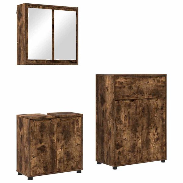 vidaXL Vannitoa m&ouml;&ouml;bleset sahtliga 3 pcs Suitsetatud tamm Tehispuit