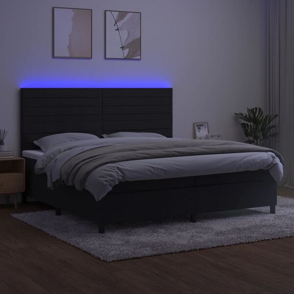 vidaXL kontinentaalvoodi madrats ja LED, must, 200x200 cm, samet