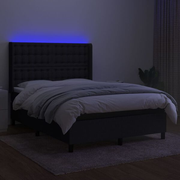 vidaXL kontinentaalvoodi madrats ja LED, must, 140x190 cm, kangas